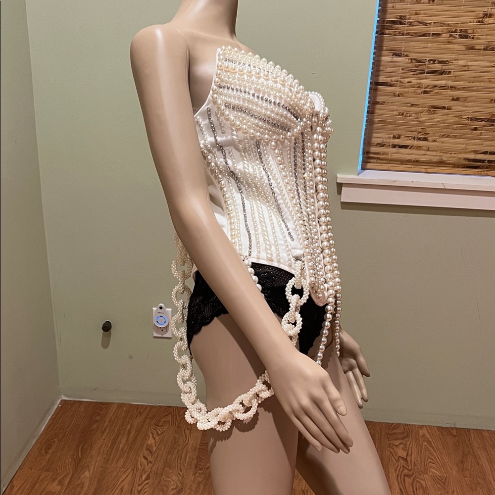 Akira Rhinestone and Pearl Embellished Corset Top Size XL - Picture 3 of 14